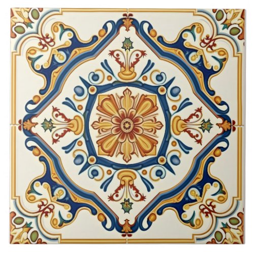 Elegant Ornate Colorful Spanish Ceramic Tile