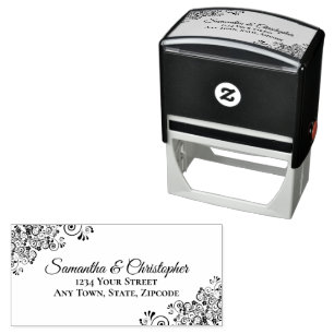 Elegant Ornate Corners Wedding Address Self-inking Stamp