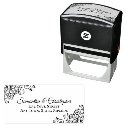 Elegant Ornate Corners Wedding Address Self_inking Stamp