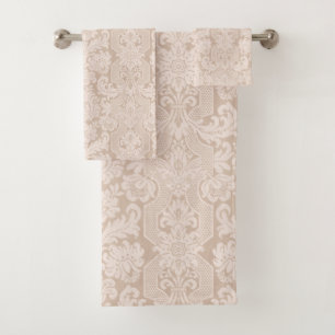 Elegant Ornate Cream Victorian Damask Bath Towel Set
