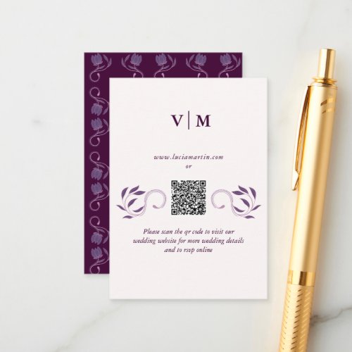 Elegant Ornate Fated Floral QR Code Wedding RSVP Enclosure Card