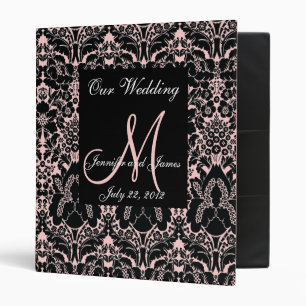 Elegant Ornate Floral Pink Damask Wedding Planner 3 Ring Binder