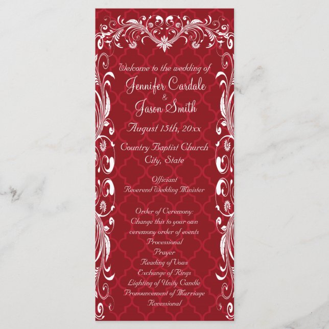 Elegant Ornate Flourish Red Wedding Programs (Front)