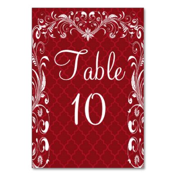 Elegant Ornate Flourish Red Wedding Table Cards by CustomWeddingSets at Zazzle