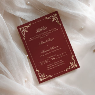 Elegant Ornate Frame Burgundy Gold Walima Ceremony Invitation