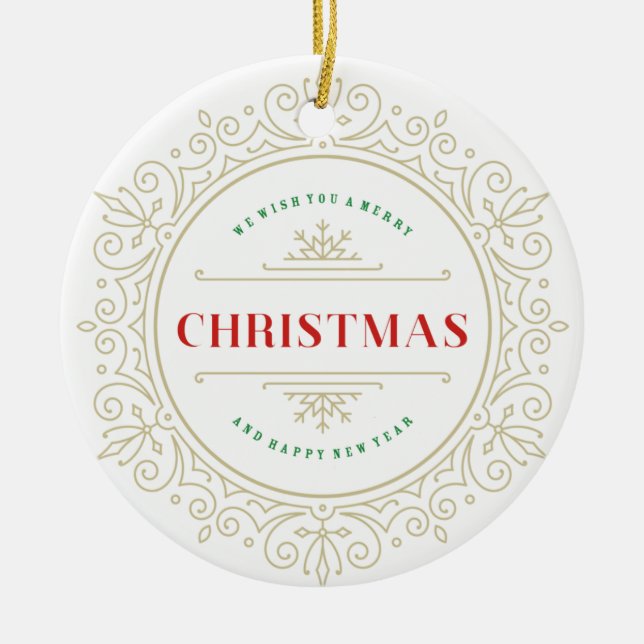 Elegant Ornate Frame Holiday Greeting Ceramic Ornament (Front)