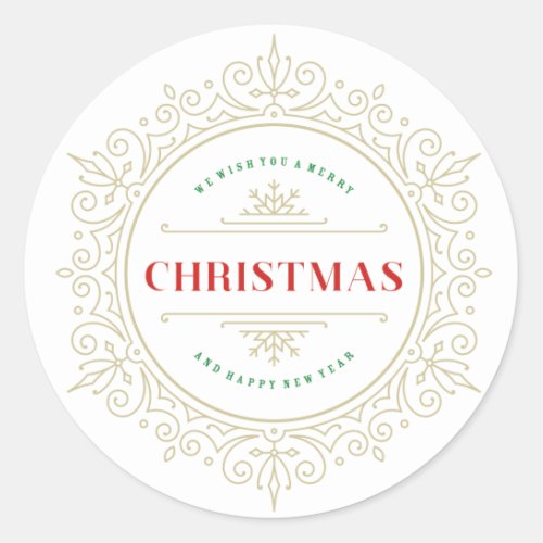 Elegant Ornate Frame Holiday Greeting Classic Round Sticker