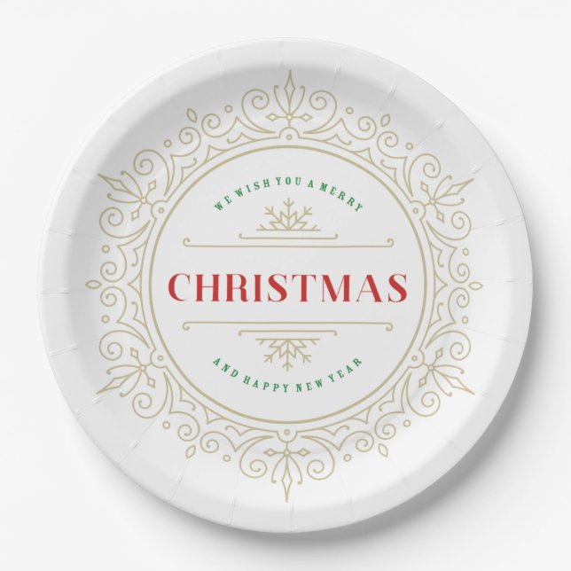 Elegant Ornate Frame Holiday Greeting Paper Plates (Front)
