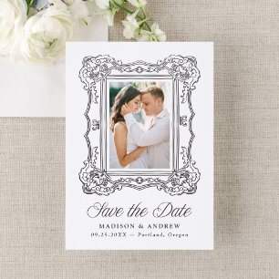 Elegant Ornate Frame Wedding Save The Date Letterpress Photo Cards