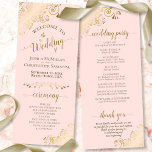 Elegant Ornate Gold Curls on Blush Pink Wedding Program<br><div class="desc">This beautiful wedding program features an elegant design with gold text on a pale blush pink colored background and lacy golden faux foil curls and swirls in the corners. The titles are written in fancy script calligraphy, and there is space for your ceremony and wedding party details, as well as...</div>