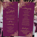 Elegant Ornate Gold Curls on Magenta Plum Wedding Program<br><div class="desc">This beautiful wedding program features an elegant design with gold text on a cassis purple, magenta, red plum, or berry colored background and lacy golden faux foil curls and swirls in the corners. The titles are written in fancy script calligraphy, and there is space for your ceremony and wedding party...</div>