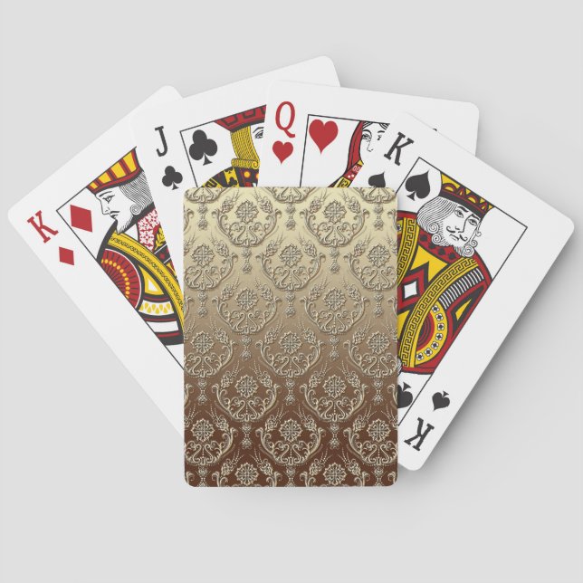 Elegant Ornate Gold Embossed Damask Poker Cards (Back)