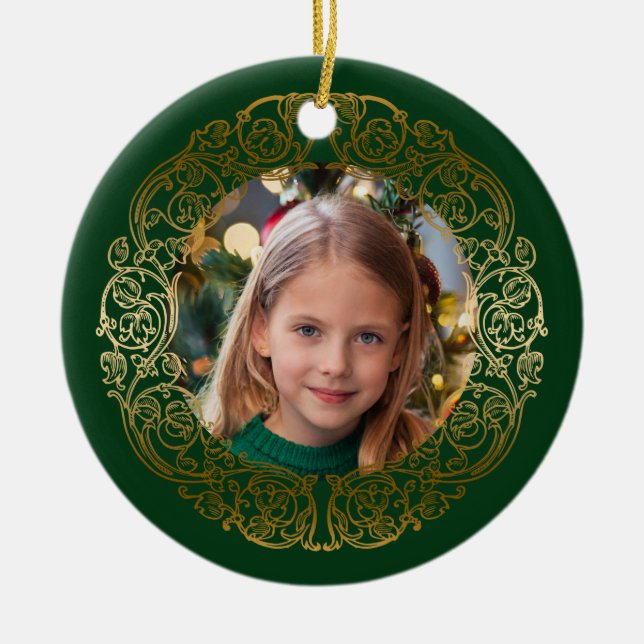 Elegant Ornate Gold Filigree Frame Photo Ceramic Ornament (Front)