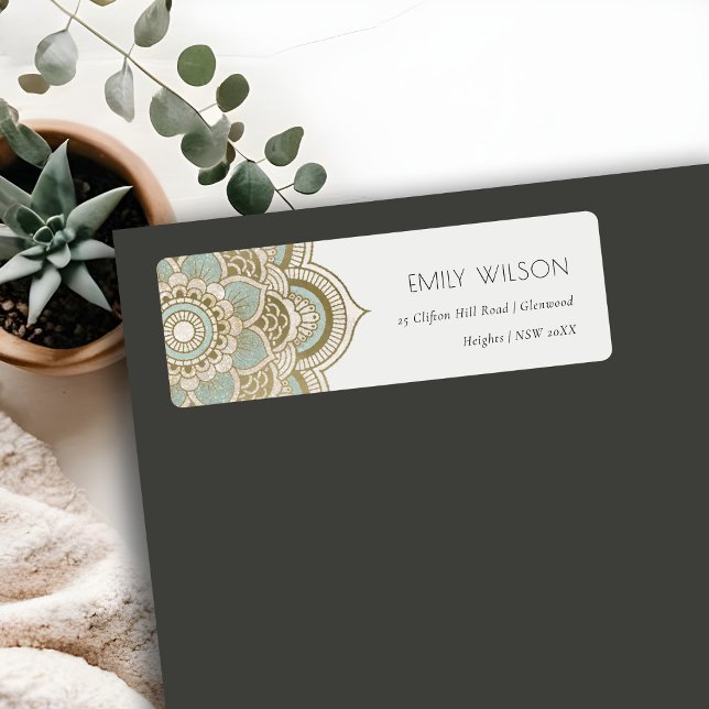 Elegant Ornate Gold Foil Teal Mandala Address Label (Creator Uploaded)