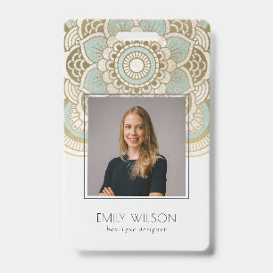 Elegant Ornate Gold Foil Teal Mandala Photo Badge