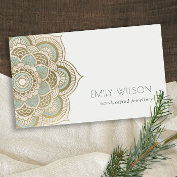 Elegant Ornate Gold Foil Teal Turquoise Mandala  Business Card by DearBrand at Zazzle
