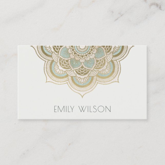 Elegant Ornate Gold Foil Teal Turquoise Mandala Business Card (Front)