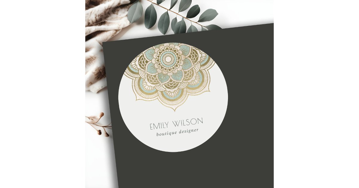 Elegant Ornate Gold Foil Teal Turquoise Mandala Classic Round Sticker ...