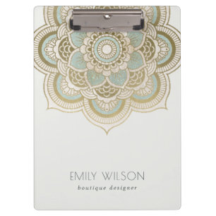 Elegant Ornate Gold Foil Teal Turquoise Mandala Clipboard