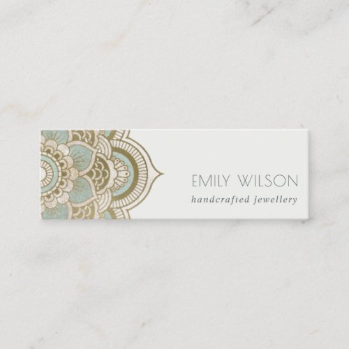 Elegant Ornate Gold Foil Teal Turquoise Mandala Mini Business Card