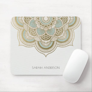 Elegant Ornate Gold Foil Teal Turquoise Mandala Mouse Pad