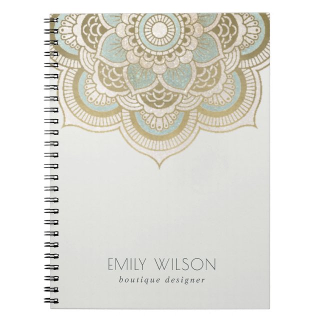 Elegant Ornate Gold Foil Teal Turquoise Mandala Notebook (Front)