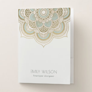 Elegant Ornate Gold Foil Teal Turquoise Mandala Pocket Folder