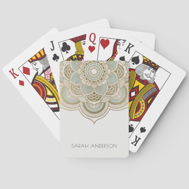Elegant Ornate Gold Foil Teal Turquoise Mandala Poker Cards (Back)