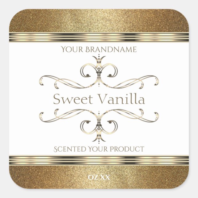 Elegant Ornate Gold Glitter White Product Labels (Front)