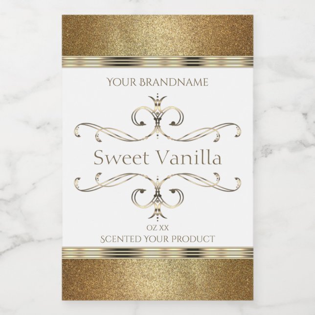 Elegant Ornate Gold Glitter White Product Labels (Single Label)