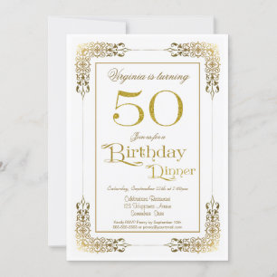 Elegant Ornate Gold Lace 50th Birthday Dinner Invitation