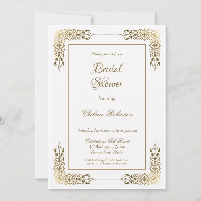 Elegant Ornate Gold Lace Bridal Shower Invitation (Front)