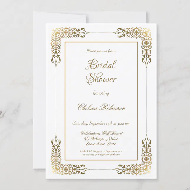 Elegant Ornate Gold Lace Bridal Shower Invitation Zazzle