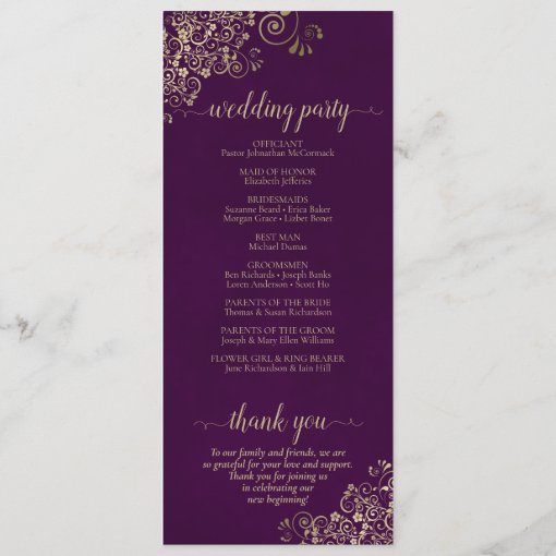 Elegant Ornate Gold Lace On Plum Purple Wedding Program Zazzle