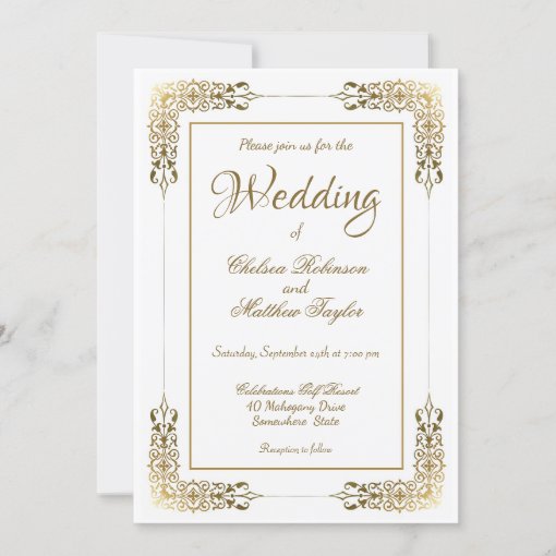 Elegant Ornate Gold Lace Wedding Invitation | Zazzle