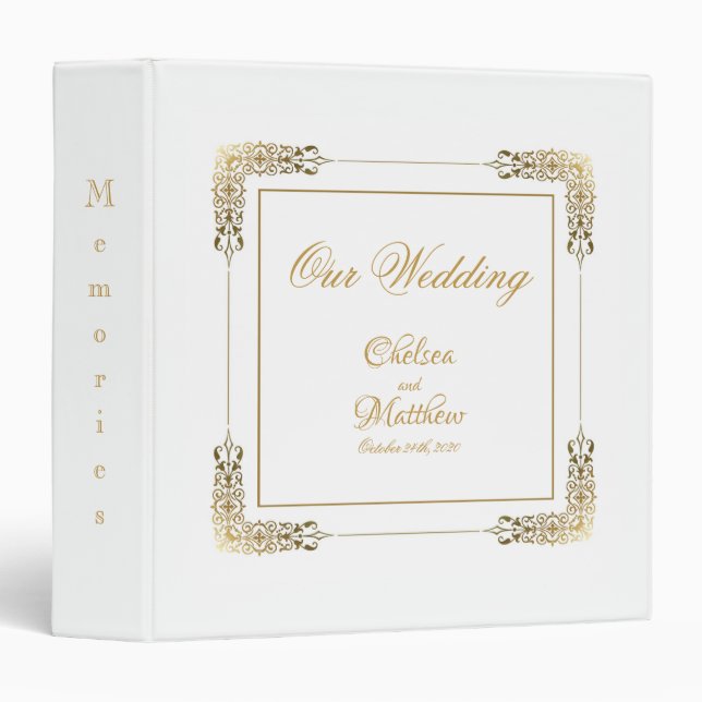 Elegant Ornate Gold Lace Wedding Photo Album 3 Ring Binder (Front/Spine)
