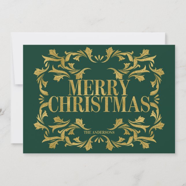 Elegant Ornate Gold Merry Christmas Card (Front)