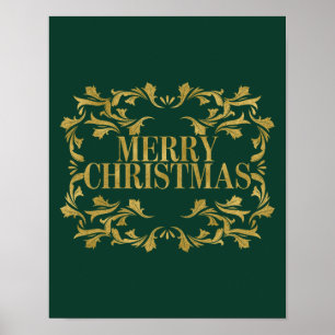 Elegant Ornate Gold Merry Christmas Poster Sign