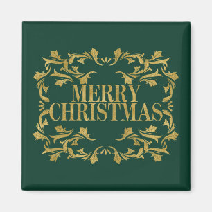 Elegant Ornate Gold Merry Christmas Square Magnet
