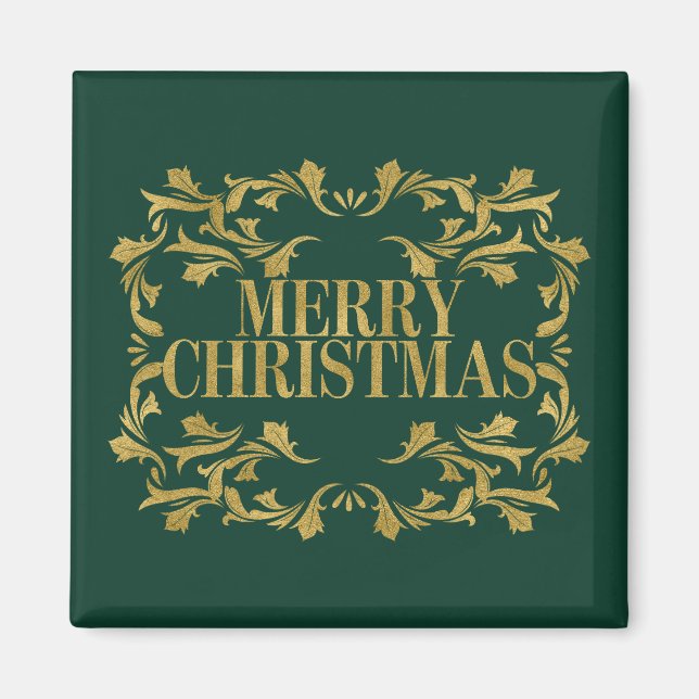 Elegant Ornate Gold Merry Christmas Square Magnet (Front)