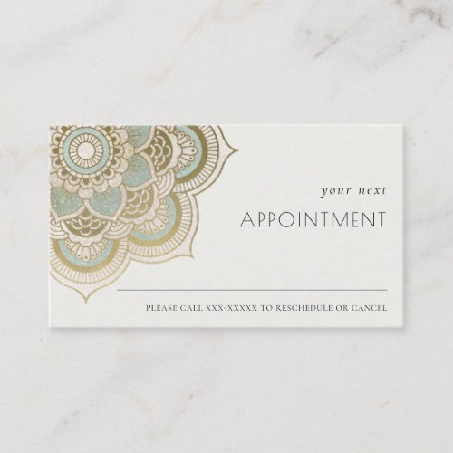 Elegant Ornate Gold Teal Aqua Mandala Appointment  Business Card