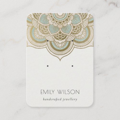 Elegant Ornate Gold Teal Mandala 2 Earring Display Business Card