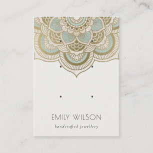 Elegant Ornate Gold Teal Mandala 3 Earring Display Business Card