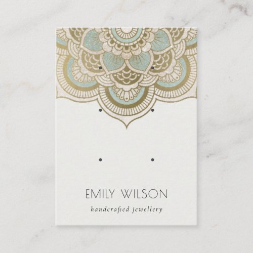 Elegant Ornate Gold Teal Mandala 3 Earring Display Business Card