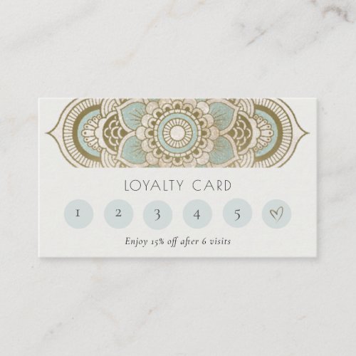 Elegant Ornate Gold Teal Mandala 6 Punch Loyalty Business Card
