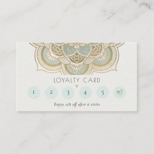 Elegant Ornate Gold Teal Mandala 6 Punch Loyalty Business Card