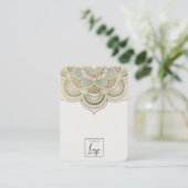 Elegant Ornate Gold Teal Mandala Earring Display Business Card (Standing Front)