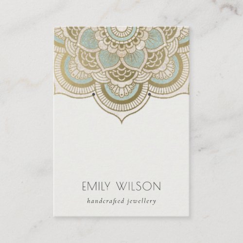 Elegant Ornate Gold Teal Mandala Earring Display Business Card