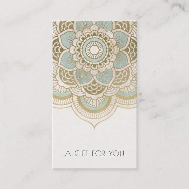 Elegant Ornate Gold Teal Mandala Gift Certificate (Front)