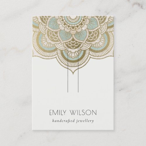 Elegant Ornate Gold Teal Mandala Hairpin Display Business Card